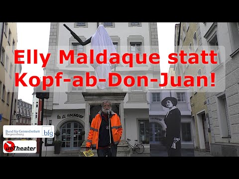 Collage einer Statue von Elly Maldaque neben dem Standbild von Don Juan mit abgeschlagenem Türkenkopf